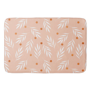 Modern Apricot Pink Floral Leaves Pattern Bath Mat