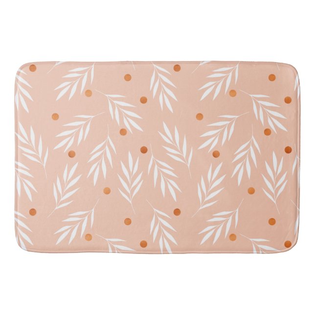 Modern Apricot Pink Floral Leaves Pattern Bath Mat (Front)