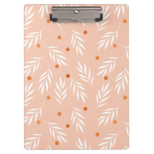 Modern Apricot Pink Floral Leaves Pattern Clipboard