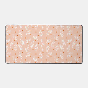 Modern Apricot Pink Floral Leaves Pattern Desk Mat