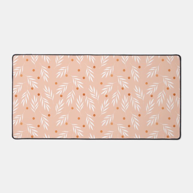 Modern Apricot Pink Floral Leaves Pattern Desk Mat (Front)