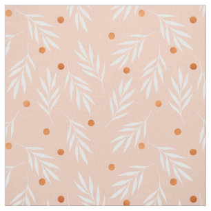 Modern Apricot Pink Floral Leaves Pattern Fabric