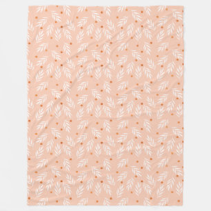 Modern Apricot Pink Floral Leaves Pattern Fleece Blanket