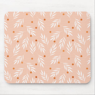 Modern Apricot Pink Floral Leaves Pattern Mouse Mat