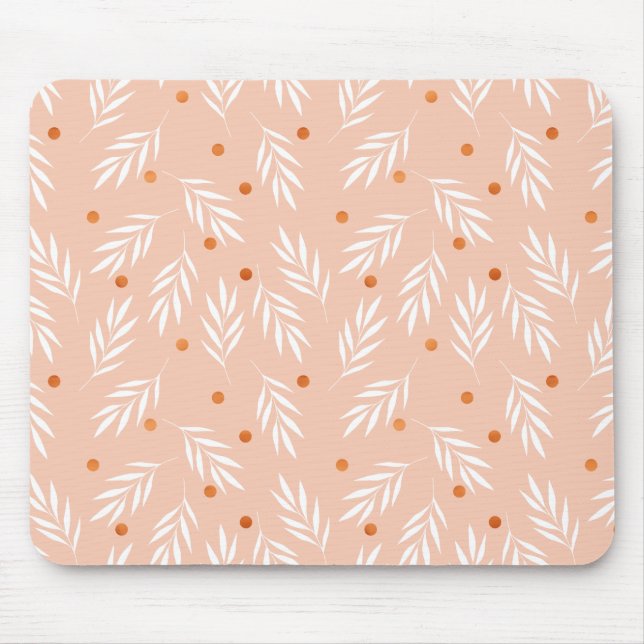 Modern Apricot Pink Floral Leaves Pattern Mouse Mat (Front)