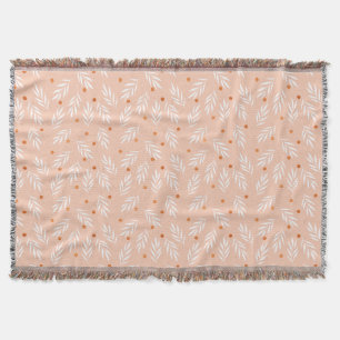 Modern Apricot Pink Floral Leaves Pattern Throw Blanket