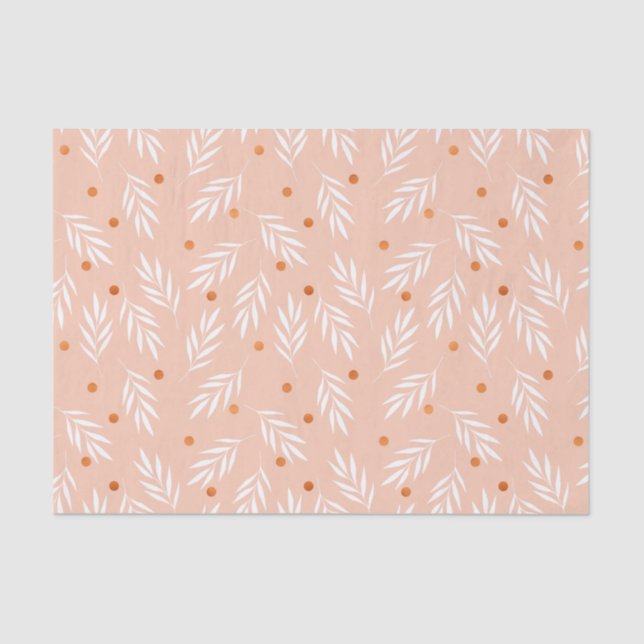 Modern Apricot Pink Floral Leaves Pattern Tissue Paper (Front)