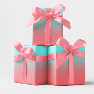 Modern Aqua and Coral Gradient Wrapping Paper Sheet