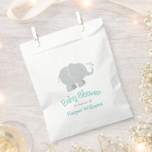 Modern Aqua and Grey Elephant Boy Baby Shower Favour Bags