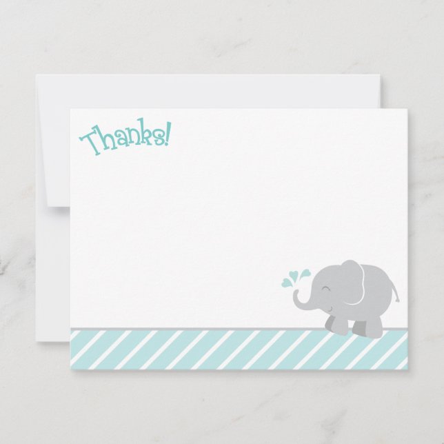 Modern Aqua and Grey Elephant Boy Baby Shower Note Card (Front)