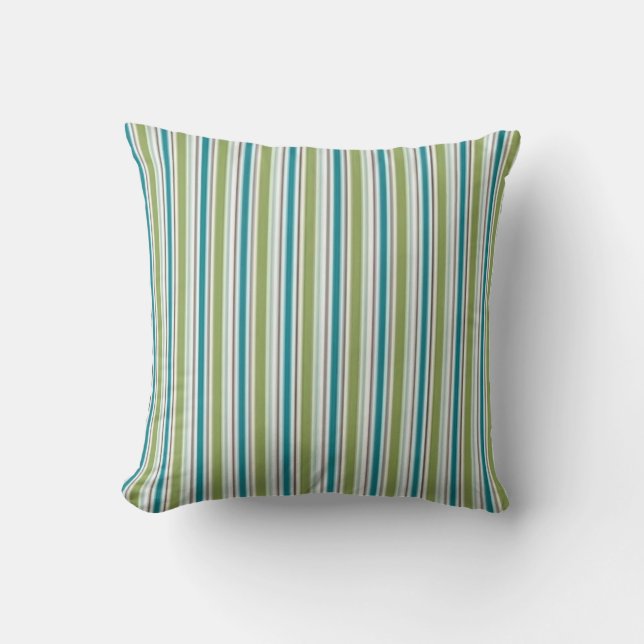 Modern Aqua and Lime Striped Throw Pillow (Front)