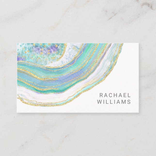 Modern Aqua and Purple Agate Stone Pattern Business Card (Front)