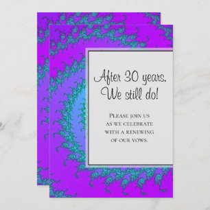Modern Aqua and Purple Fractal Pattern Vow Renewal Invitation