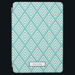 Modern Aqua and White Chevron Diamond Pattern iPad Air Cover<br><div class="desc">Chic, modern design features an elongated diamond chevron pattern in dreamy turquoise aqua and white. Add a name or monogram in a navy blue rectangle frame, or delete the sample name and clear the white personalisation box for a clean look. Looking for this design in another colour, or need help...</div>