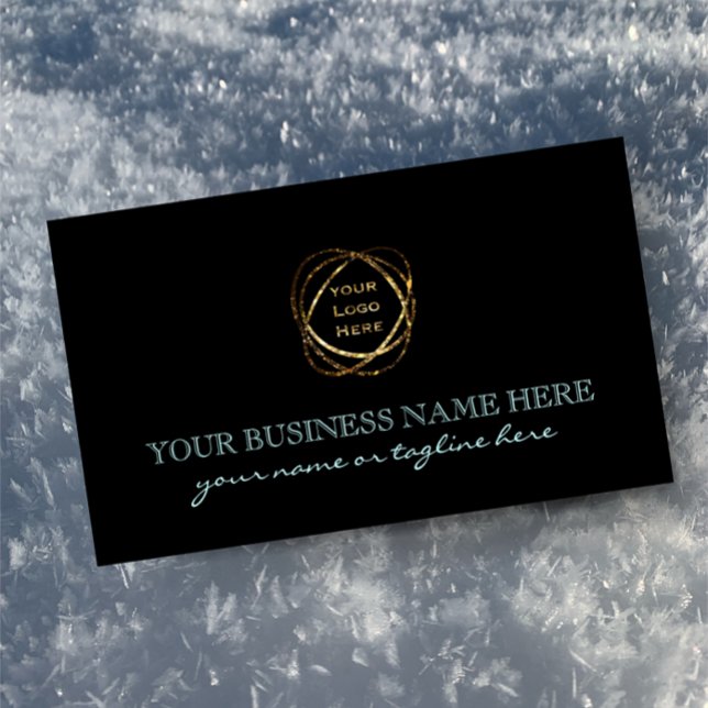 Modern Aqua Black Trendy Custom Business Logo    Business Card (Clean, Cool, Modern Style waiting for you to add your business logo. Personalize text front & back)
