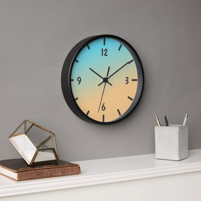 Modern Aqua Blue and Coral Yellow Beach Gradient Clock (Office)