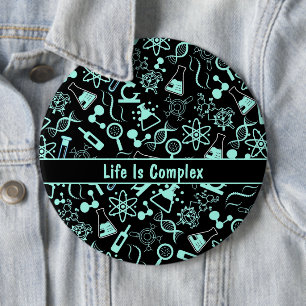 modern aqua blue biochemistry life is complex  6 cm round badge