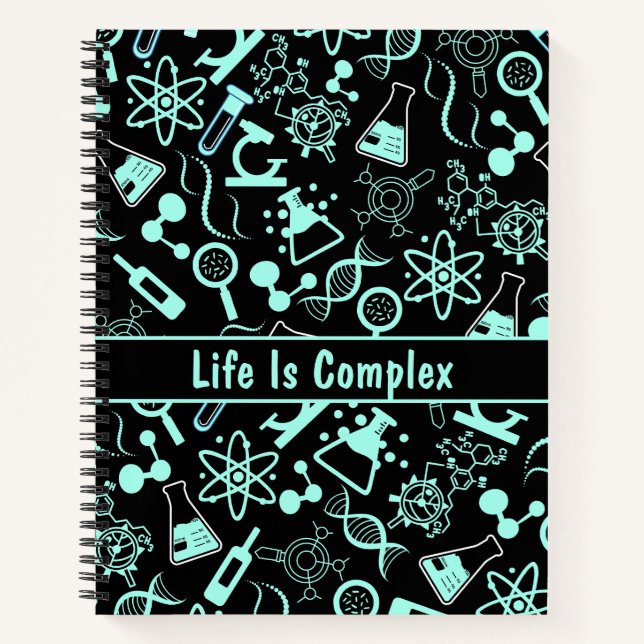 modern aqua blue biochemistry life is complex  notebook (Front)