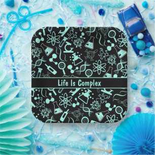 modern aqua blue biochemistry life is complex paper plate