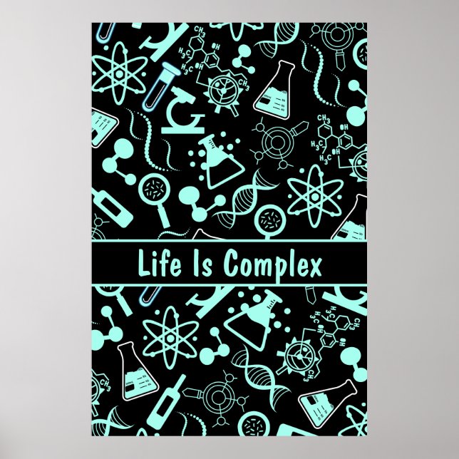modern aqua blue biochemistry life is complex  poster (Front)