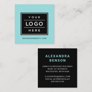 Modern Aqua Blue Custom Business Logo Square Business Card