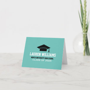 Modern Aqua Blue Custom Graduation Thank You Card
