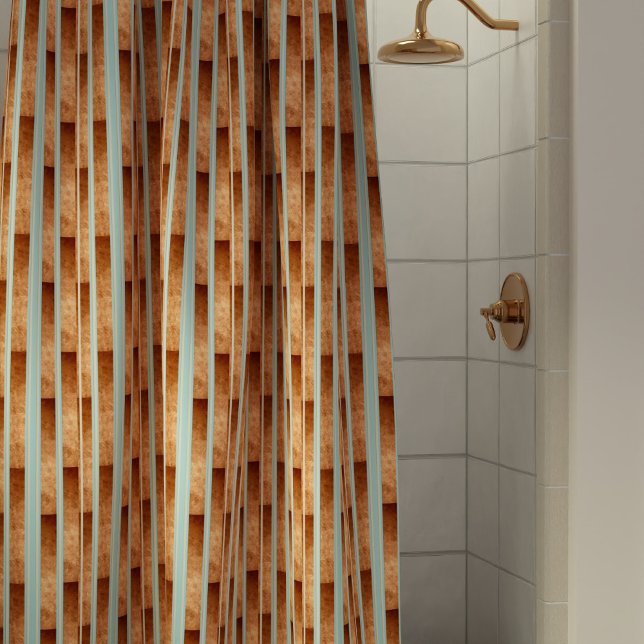 Modern Aqua Blue Faux Metallic Copper Stripe Shower Curtain (Creator Uploaded)