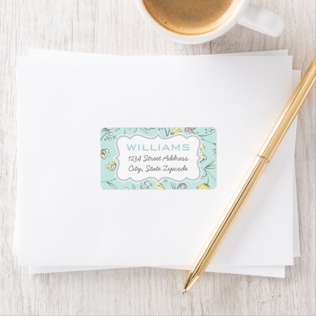 Modern Aqua Blue Floral Return Address Label (Insitu)