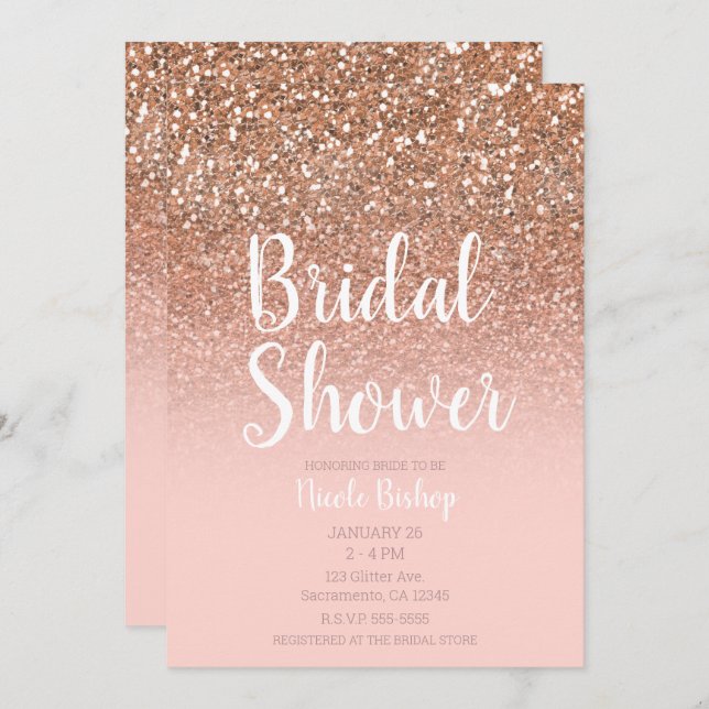 Modern Aqua Blue Glam Glitter Bridal Shower Invitation (Front/Back)