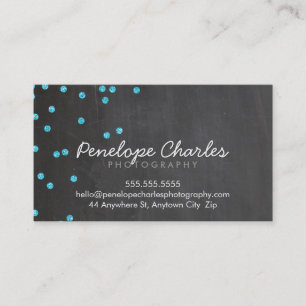 MODERN aqua blue glitter confetti dots chalkboard Business Card
