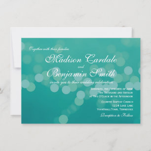 Modern Aqua Blue Green Bokeh Wedding Invitations
