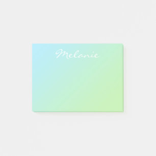 Modern Aqua Blue Green Ombre Script Post-it Notes