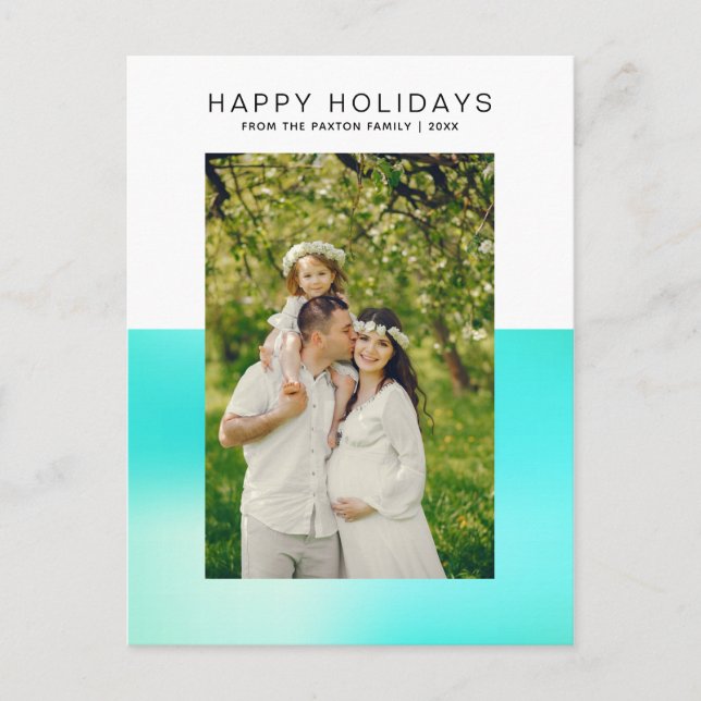 Modern Aqua Blue Happy Holiday Photo Postcard (Front)