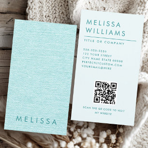 Modern aqua blue linen look vertical minimalist business card