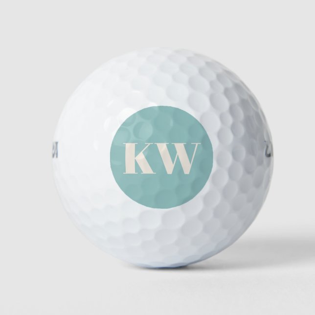 Modern Aqua Blue Monogram Initials Personalised Golf Balls (Front)