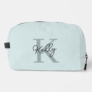 Modern Aqua Blue Monogram Script Dopp Kit