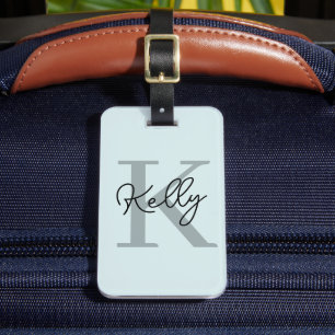 Modern Aqua Blue Monogram Script Luggage Tag