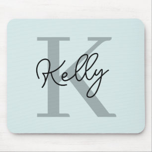 Modern Aqua Blue Monogram Script Mouse Mat