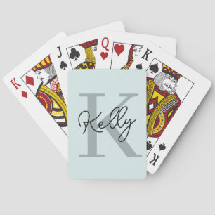 Modern Aqua Blue Monogram Script Playing Cards