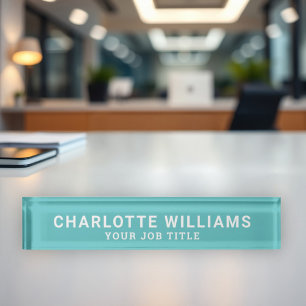 Modern Aqua Blue Office Employee Nameplate