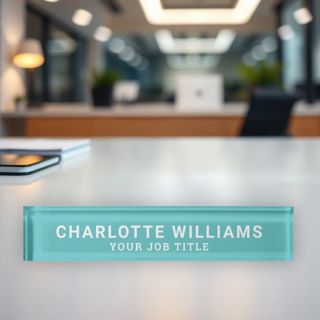 Modern Aqua Blue Office Employee Nameplate (Creator Uploaded)