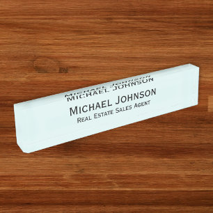Modern Aqua Blue Professional Business Executive Nameplate