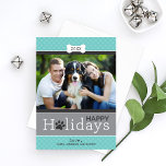 Modern Aqua Blue Puppy Dog Theme Happy Holidays Holiday Card<br><div class="desc">Send a smile this holiday season with a fun puppy dog-themed Christmas holiday photo greeting card,  complete with dog bone and paw print design accents. Modern design with a polka dot patterned background and aqua blue and charcoal grey colours.</div>