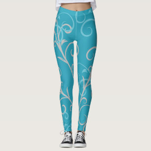 Modern Aqua Blue Swirl Pattern Leggings