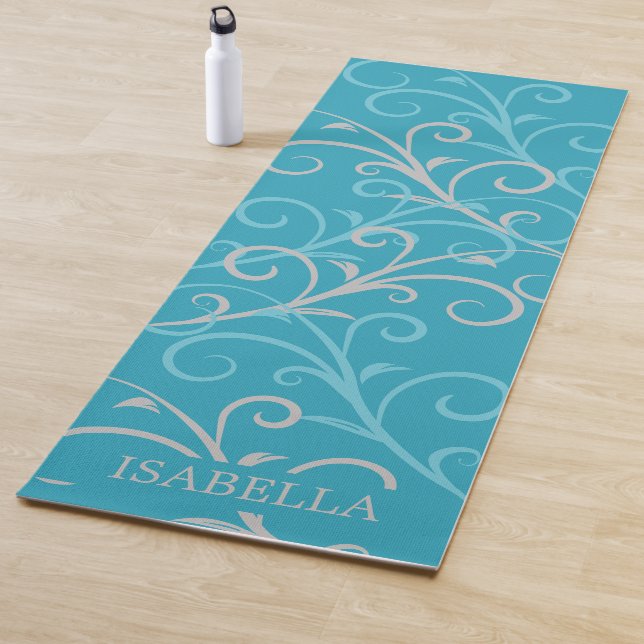 Modern Aqua Blue Swirl Personalised  Yoga Mat (In Situ)