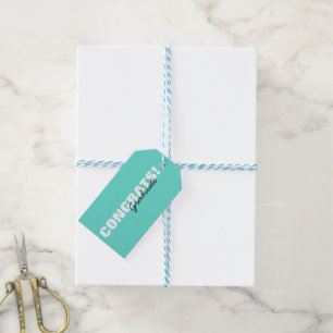 Modern Aqua Blue Typography Congrats Graduate Gift Tags