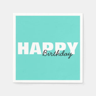 Modern Aqua Blue Typography Happy Birthday Party  Napkin