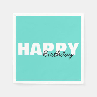 Modern Aqua Blue Typography Happy Birthday Party Napkin