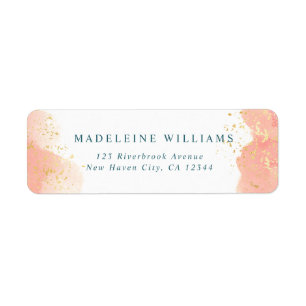 Modern Aqua Blue Watercolor Gold Return Address