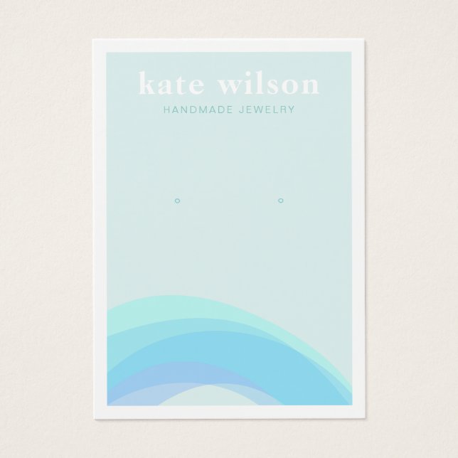 Modern Aqua Blue Waves Earring Display Card (Front)